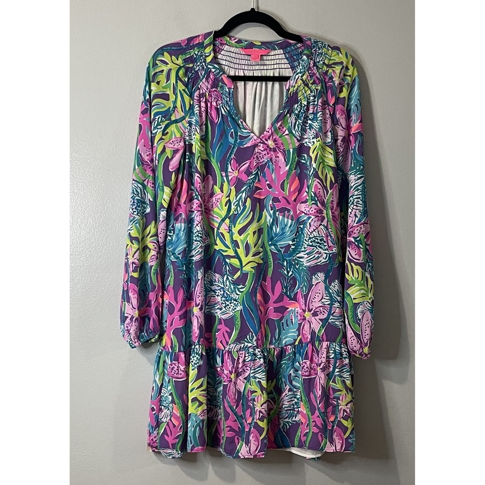 LILLY PULITZER Lucee Dress Pigment Purple Party All The Tide X-Small Blue Multi